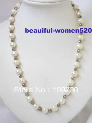 

Jewelry 00363 Stunning 24" 11mm white black round pearl necklace