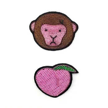 

DIY New High quality 3D Hand embroidered badges Monkey / Peach Armband applique for Coat Trousers Bag Brooch