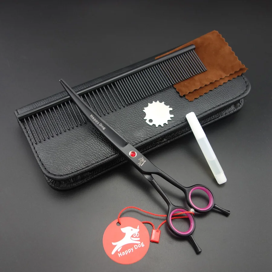 

7 inch Black Professional Pet Grooming Scissors set,dog Curved scissors with Comb,grooming curved shears,D592