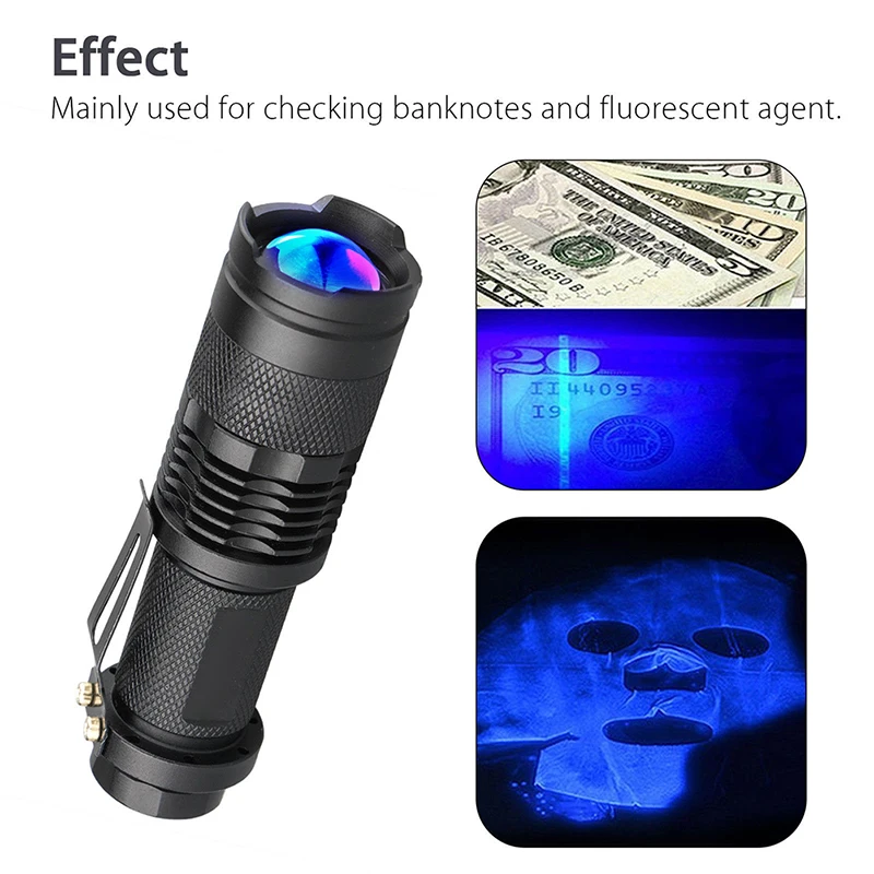 Led UV flashlight Purple Blacklight for Money Cash Checker Detection