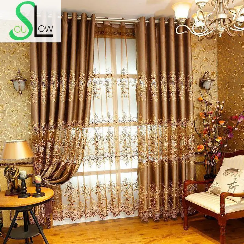 Us 18 27 37 Off Slow Soul European Style Hollow Water Soluble Embroidered Gold Curtain Curtains For Living Room Bedroom Kitchen Luxury And Tulle In