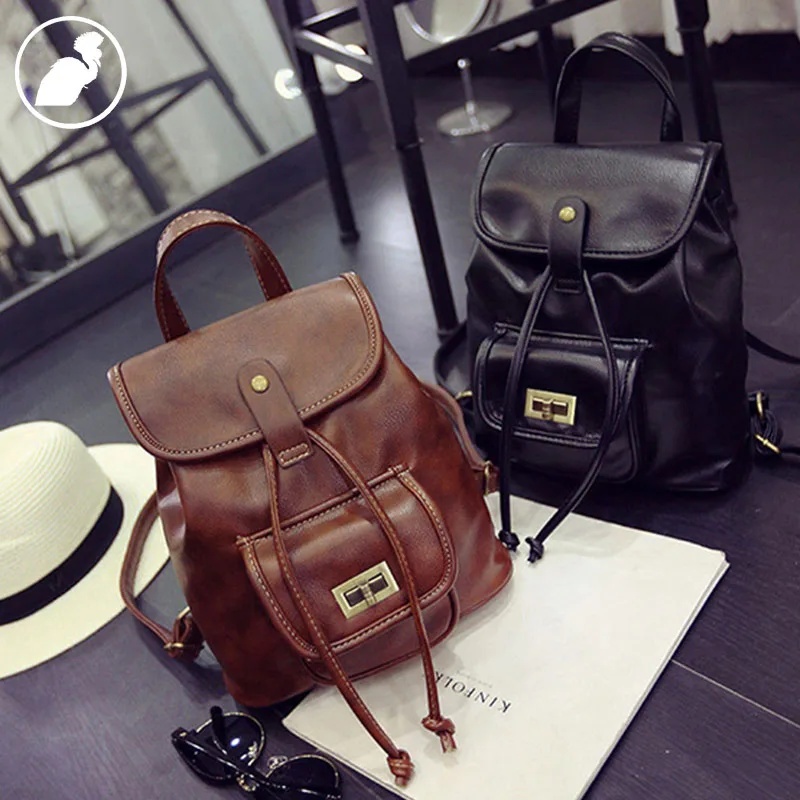 ETONWEAG Brands Italian Leather Schoolbag Backpack Brown Lock School