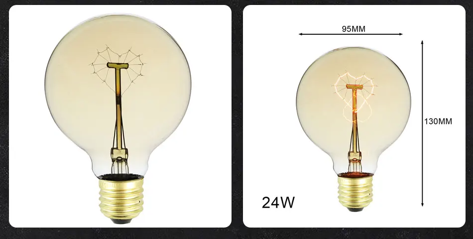 Lâmpada do Vintage Lâmpada de Tungstênio Coração Forma Filamento Edison E27 220 v 24 w Artística Lâmpada Espiral Âmbar G95 11 lâmpada de tungstênio lâmpada filamento espiral âmbar edison