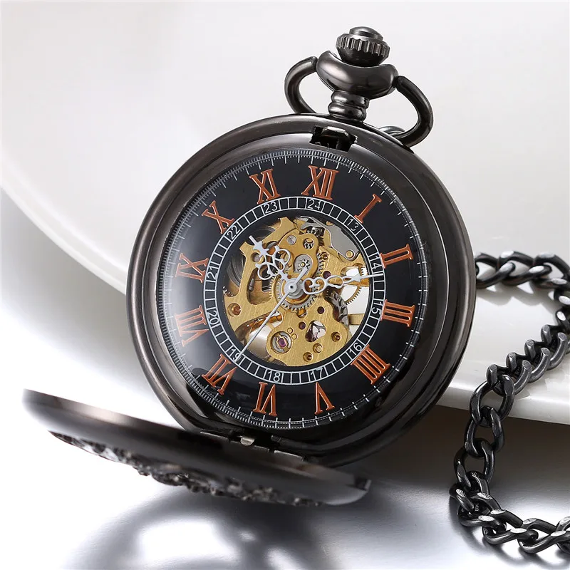 Lancardo стимпанк Механические карманные часы мужские черный дракон/Феникс полые ретро ожерелье карманные часы с цепочкой для мужчин