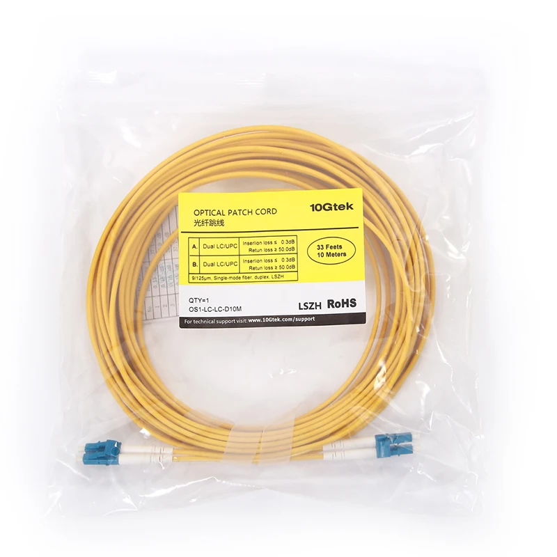 10Gtek 10 метровый OS2 LC волоконно оптический патч корд соединительный кабель