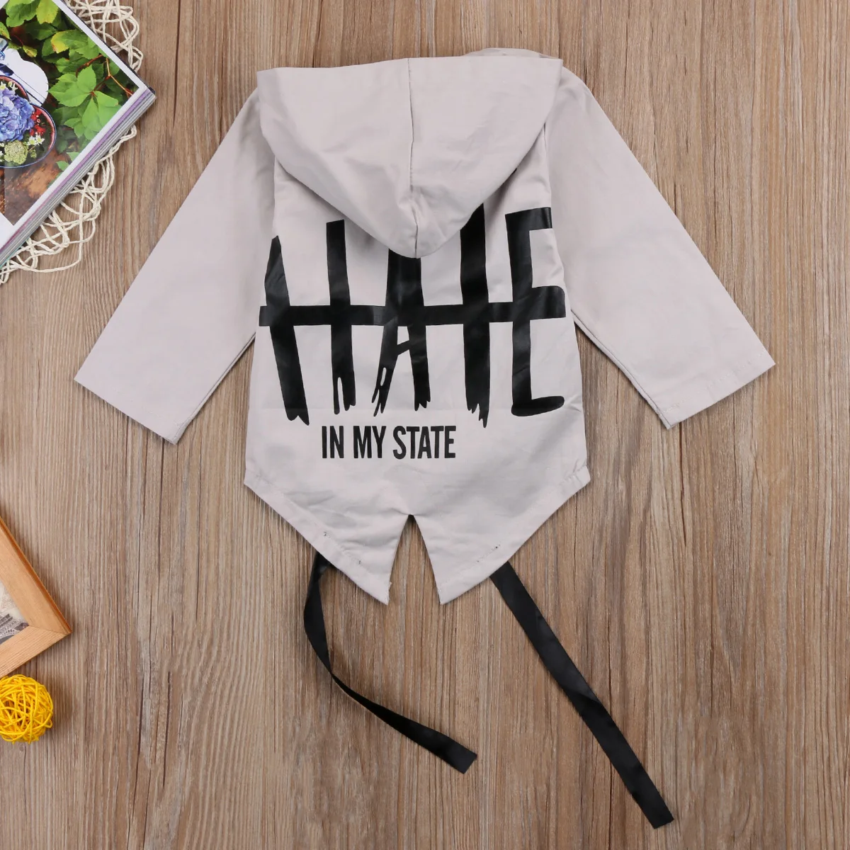 US STOCK Baby infant Boys Coats letter print Hooded Jacket Spring Autumn Outfits Clothes Long Sleeve button belt Hooded Coat