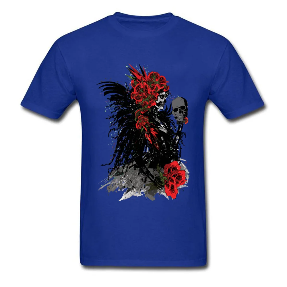 Design Plain Men's T-shirts Round Neck Short Sleeve Pure Cotton Tops T Shirt Crazy Tshirts Drop Shipping sugar skull woman with red roses blue