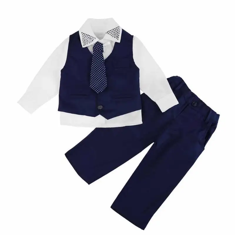 

4pcs Children Boys British Style Clothes Set Tie Waistcoat Shirt Pants