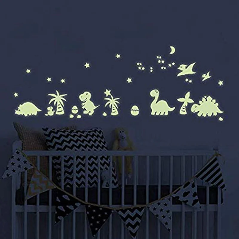 

Dinosaurs Glow in The Dark Wall Decals Moon Star Decoration Peel DIY Luminous Vinyl Wall Stickers for Kids Bedroom Nursery Room
