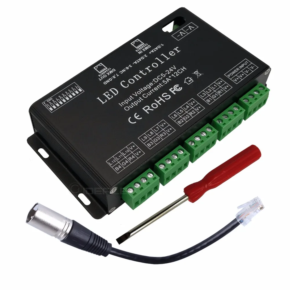 Простой в использовании 12 канальный dmx512 ШИМ декодер RGB 60A DMX диммер драйвер вход DC5