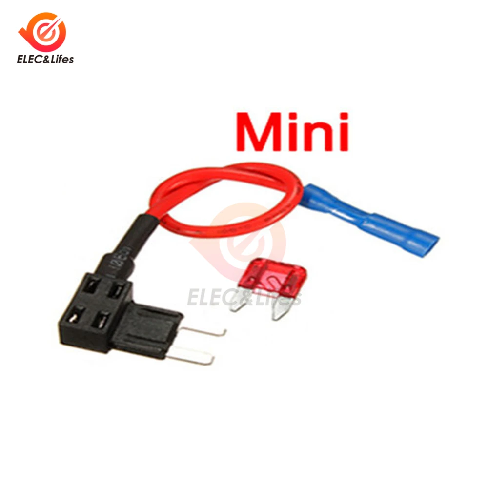 12 В автомобильный лопастной держатель предохранителя Add-a-circuit TAP Adapter Micro Mini standard ATM, APM Blade Автомобильные предохранители с 10A AMP предохранитель провода - Цвет: Mini Fuse Holder