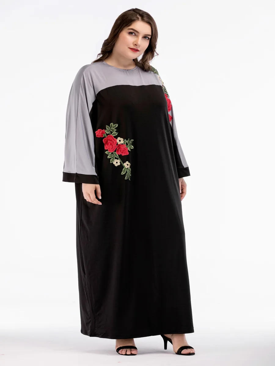Черный Moslim Abayas Для женщин Дубай Костюмы цветы вышивка 2018 длинное платье Кафтан