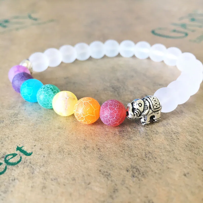 

Alloy Elephant with 7 Chakra Scrub white transparent Stone Beads Bracelet For Women Bangles Jewelry
