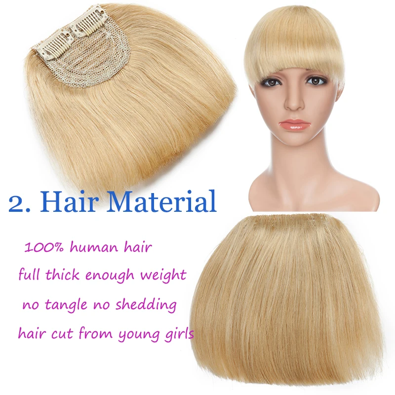  SEGO 2 Clips in Straight Bangs Human Hair Bangs Non-Remy Blunt Bangs Brazilian Hair 15*15cm Pure Co
