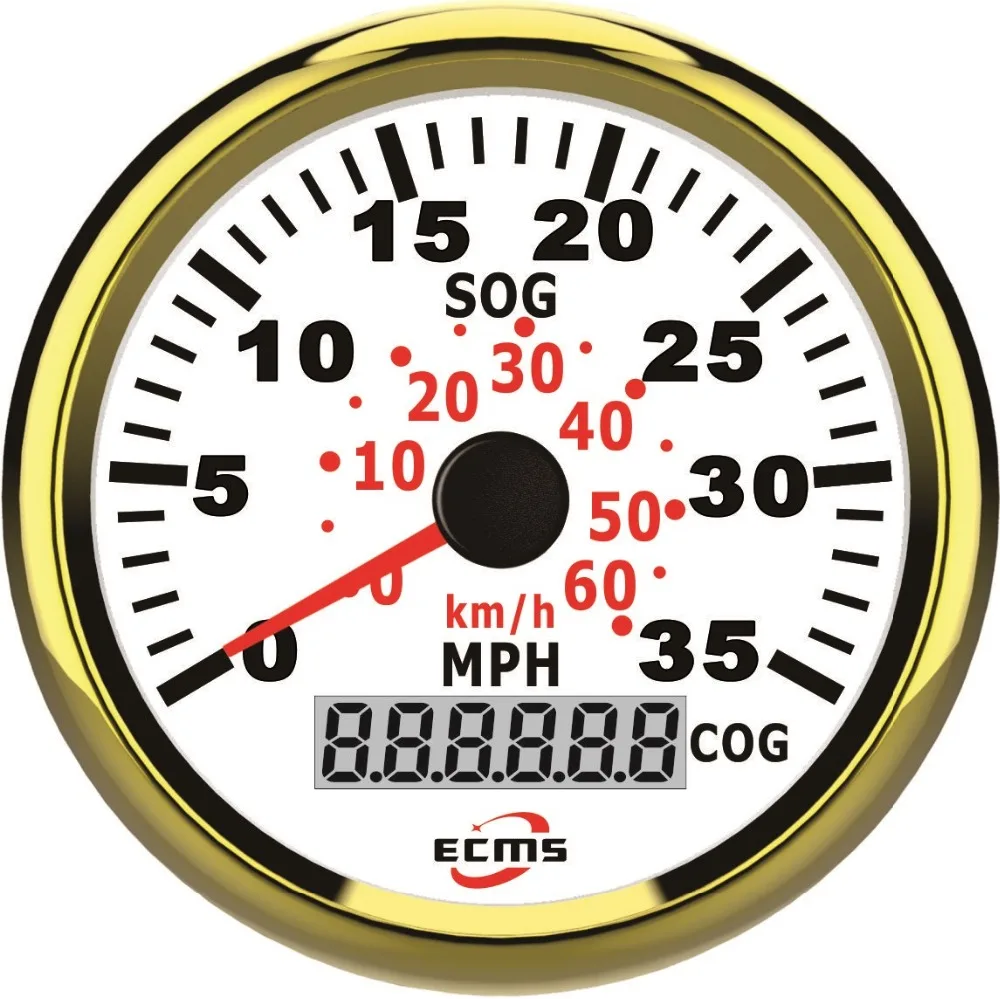 ДЛЯ МОРСКОГО КАТЕРА автомобиля грузовик gps Спидометр 9-32 В 35MPH 85 мм 316L золотой ободок белый циферблат 900-00052