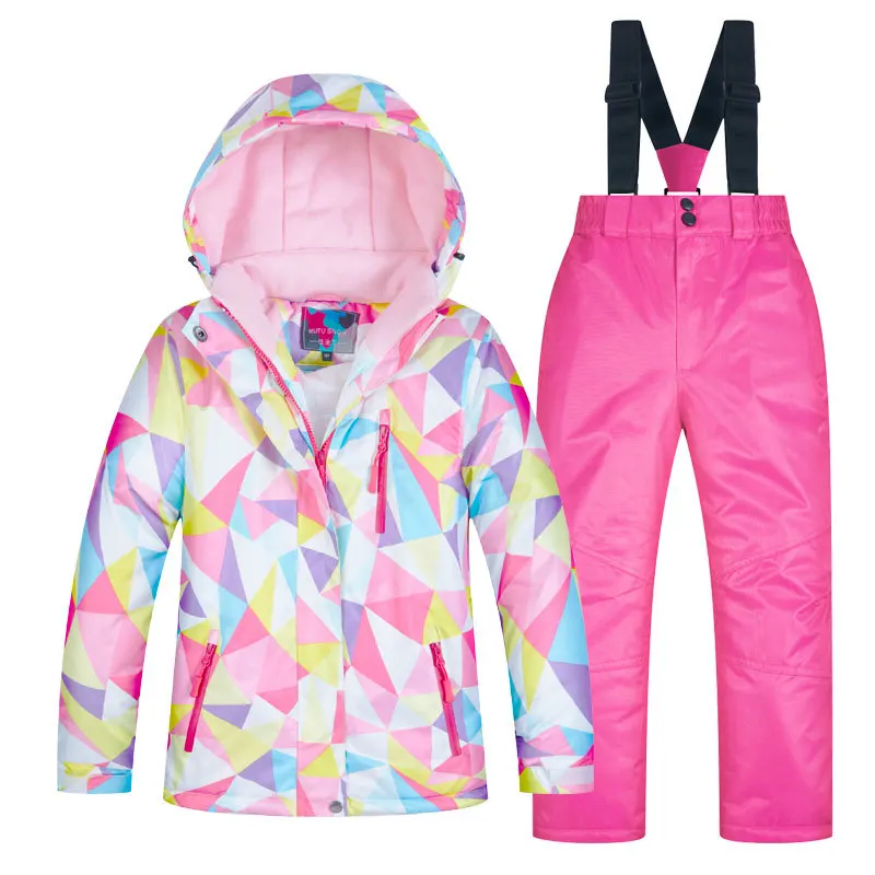 Winter Kids Ski Suit Windproof Teenage Girls Fleece Jacket+Bib Pants ...