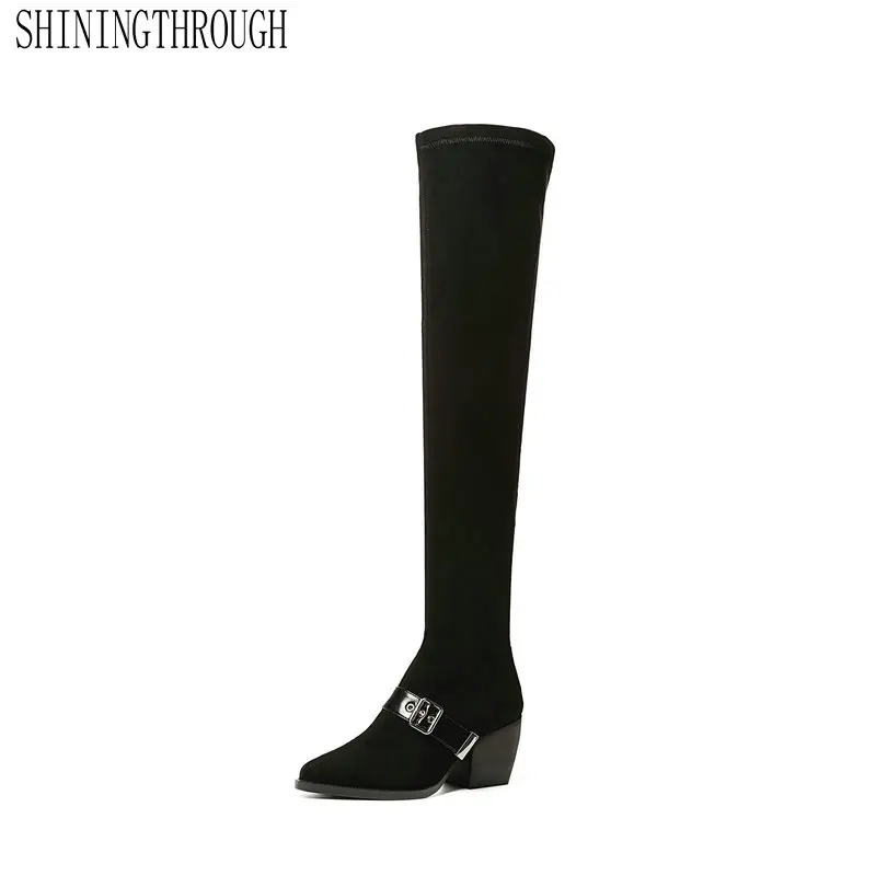 

Genuine Leather Women Over The Knee High BootsAll Match Platform Square High Heel Winter Boots Women Shoes Big Size 34-39