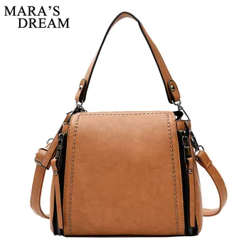 

Mara's Dream 2018 Vintage Rivets Leather Women Bag Zipper Fashion Messenger Bag Tote Bags Women Large Capacity Shoulder Bag