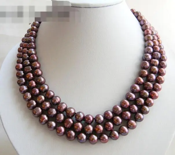 

song voge gem nanJ1213 3Strands Purple Round Freshwater Pearl SEA MABE Clasp Necklace