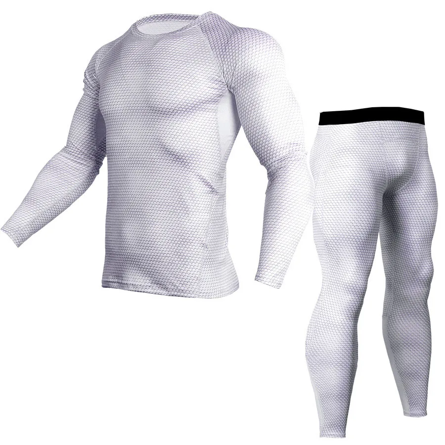 ММА 3D Печатный термобелье для мужчин компрессионная термальная футболка с длинным рукавом для мужчин s Фитнес Бодибилдинг - Цвет: set