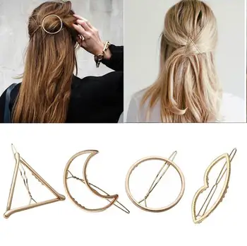 

Fashion Woman Hair Accessories Triangle Hair Clip Pin Metal Geometric Alloy Hairband Moon Circle Hairgrip Barrette Girls Holder