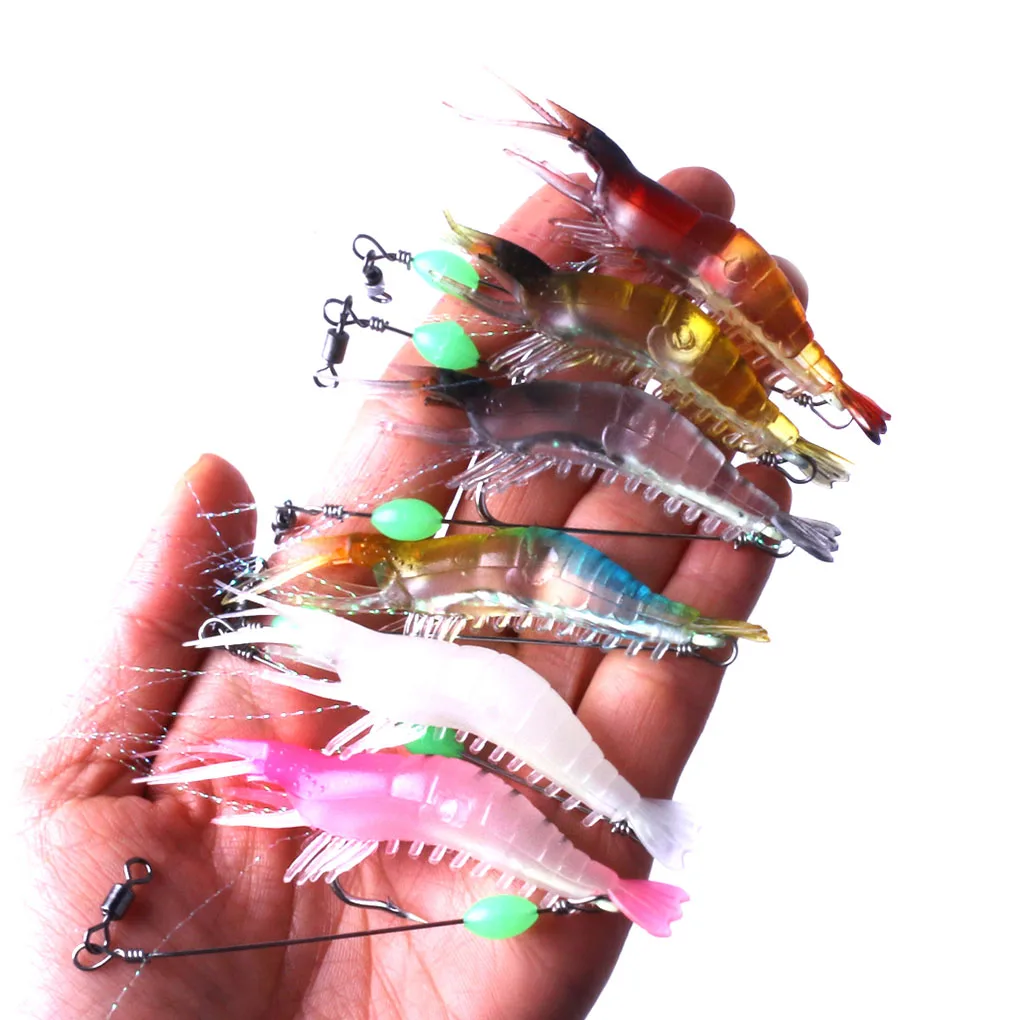 

Soft Plastic Lures Artificial Noctilucent Bait Luminous Shrimp Fishing Hook Mixed Color Spinner Crank
