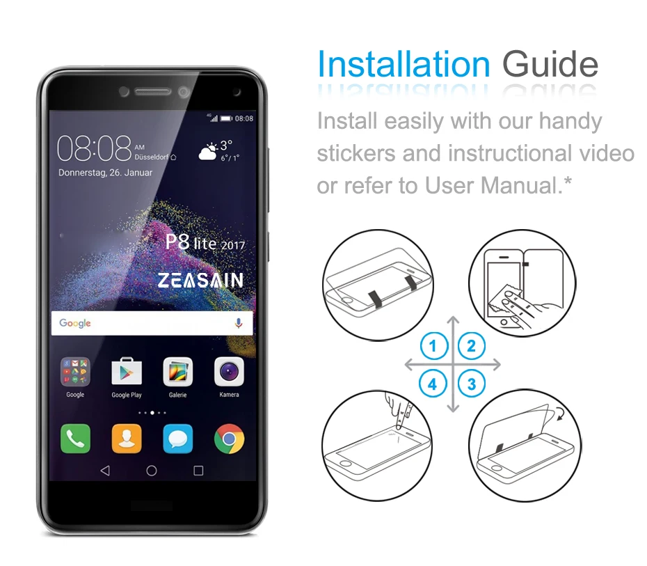 2 Pack Original ZEASAIN 9H 2.5D Full Cover Tempered Glass Screen Protector For Huawei P8 Lite P8Lite 2017 Safety Glass Film (2)