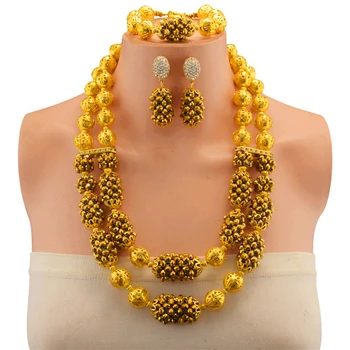 

Nigerian Beads Wedding Jewelry Set Bridal Dubai Gold Color Jewelry Sets African Beads Necklace Bracelet Jewelry Set