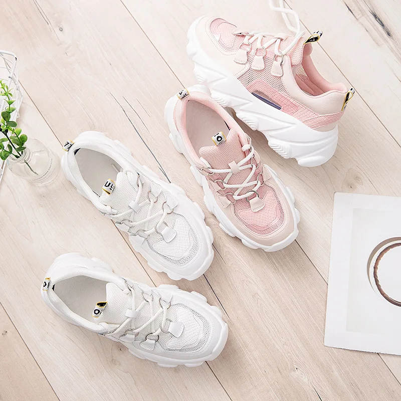 

New 2018 Spring Fashion Women Casual Suede Leather Platform Sneakers Ladies White Trainers Chaussure Femme Yasilaiya Mesh
