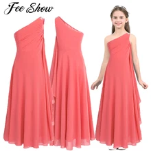 Платье с цветочным узором для девочек; стразы; шифоновое платье для девочек; платье принцессы на одно плечо; платье для торжеств; платье подружки невесты; платье для дня рождения