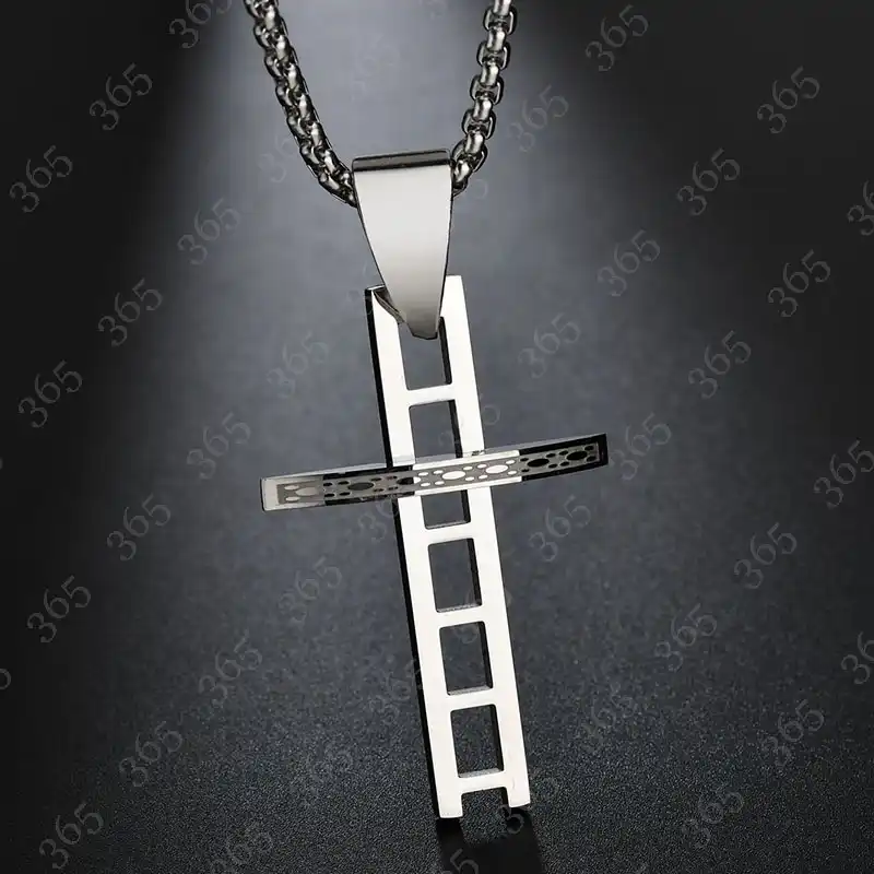 Para Hombre Elegante Negro//Plata Acero Inoxidable 2 piezas Oración Cruz Collar Regalo