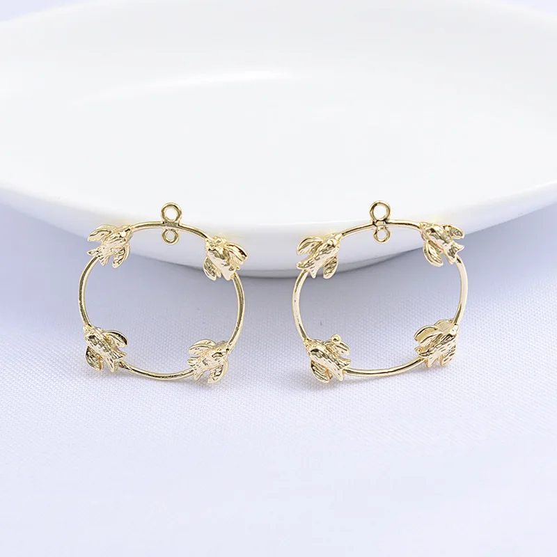 

(139)10PCS 2.5CM 24K Gold Color Plated Round with Four Birds Pendants Charm High Quality DIY Jewelry Making Findings Accessories