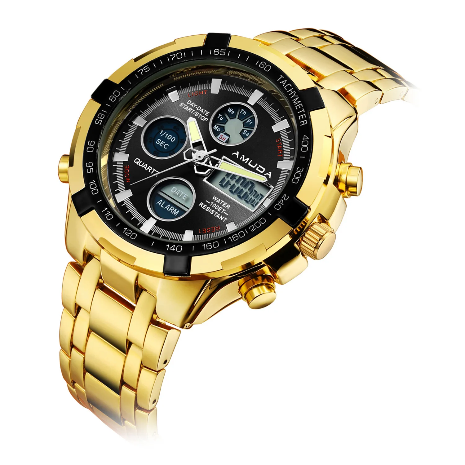 

men watch AMUDA brand mens wristwatches quartz digital man watches waterproof stainless steel Multifunction sports watch
