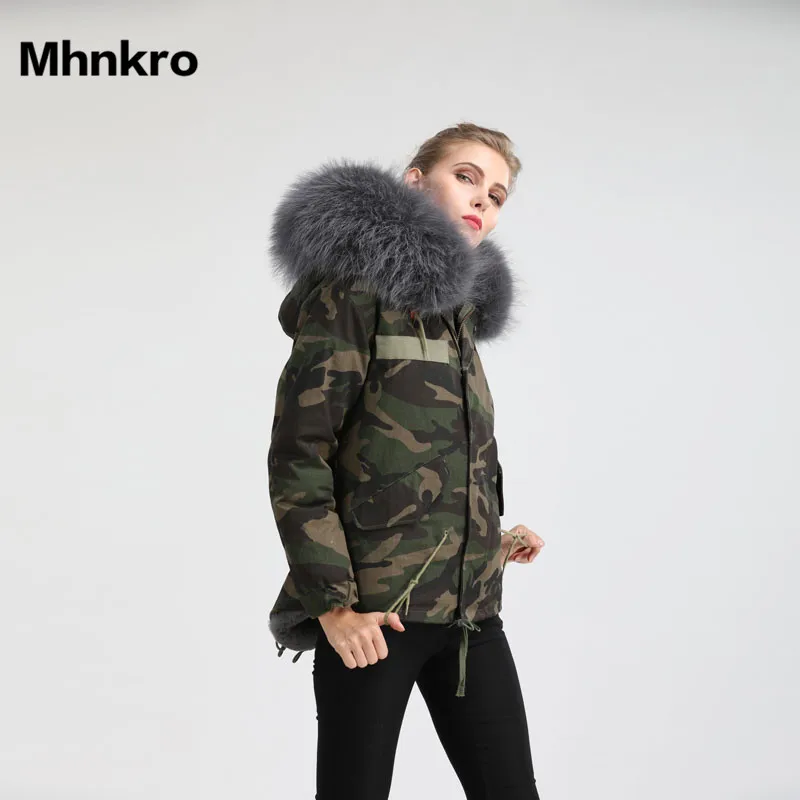 Коллекция 2018 года Mhnkro камуфляжная оболочка Зимняя Толстая серая меховая