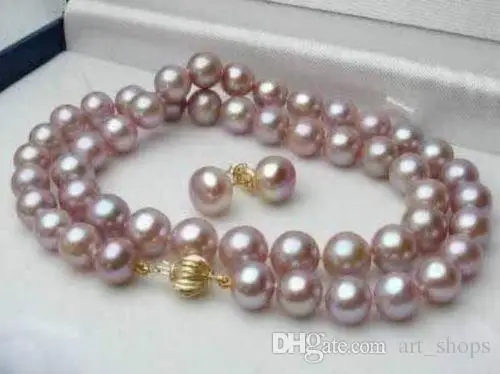 

Fashion 8-9MM Natural Lavender akoya cultured pearl Earrings necklace Set 18">>> Free shipping