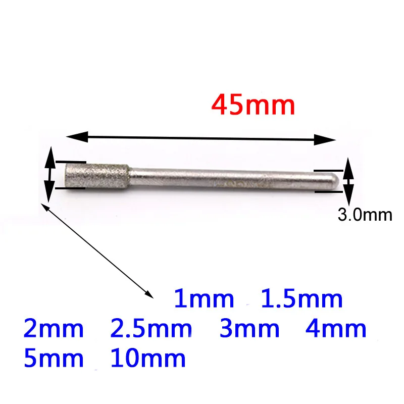 5 шт. 1-10 мм цилиндрическая алмазная шлифовальная головка цилиндрические точки 3,0 мм хвостовик с покрытием нефритовые резные заусенцы лапидарные инструменты для камня