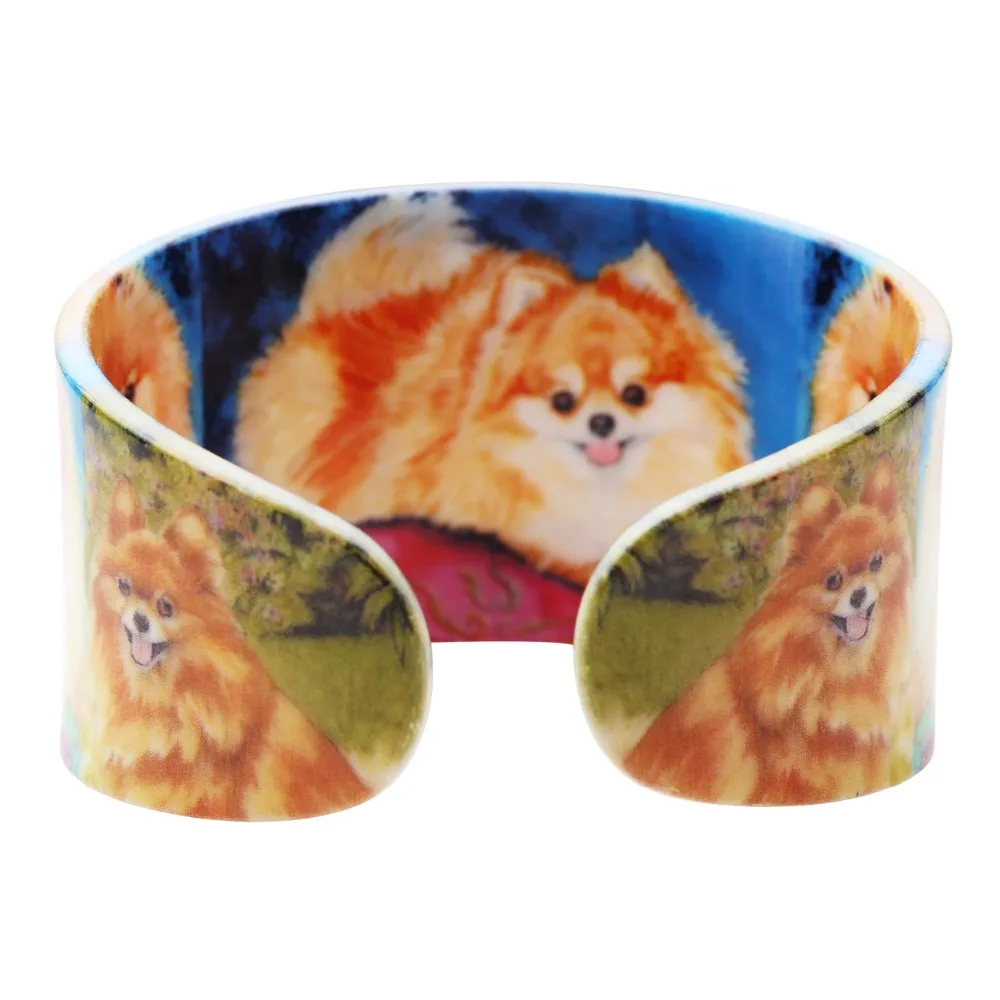 Bonsny акриловый цветной узор Pomeranian браслет с собаками новости 2017 модные ювелирные