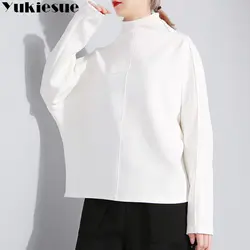 Для женщин толстовки кофты 2018 Осень корейский стиль Harajuku, длинные рукава Высокий воротник с капюшоном Для женщин s свитер женский топ