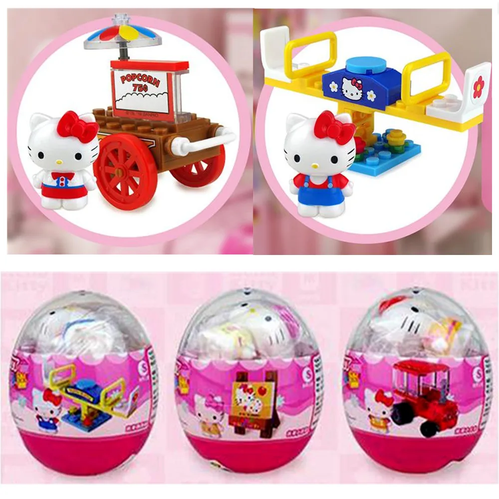 

1 pcs Cartoon Hello Kitty Egg Action Figures Pink Cute Cat Pvc Model Building Block Assembly Kid Gift Toy