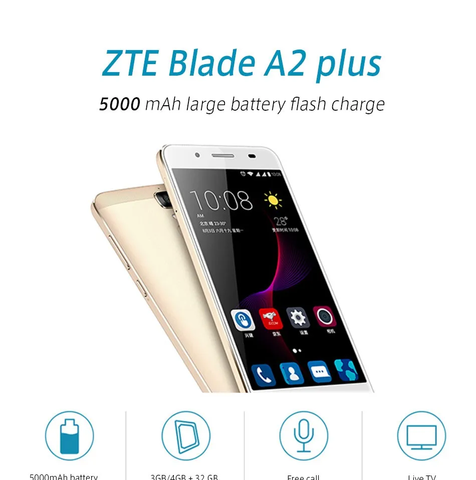 zte Blade A2 Plus 4G LTE 5," FHD MTK6750T Восьмиядерный 4 Гб ОЗУ 32 Гб ПЗУ две sim-карты 16 Мп Android 6,0 мобильный телефон с отпечатком пальца