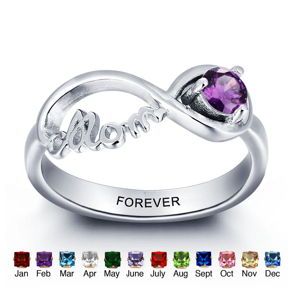 

Best Gift Personalized Birthstone Promise Couple Ring Sterling Silver Engraved with Name Infinity Rings For Women