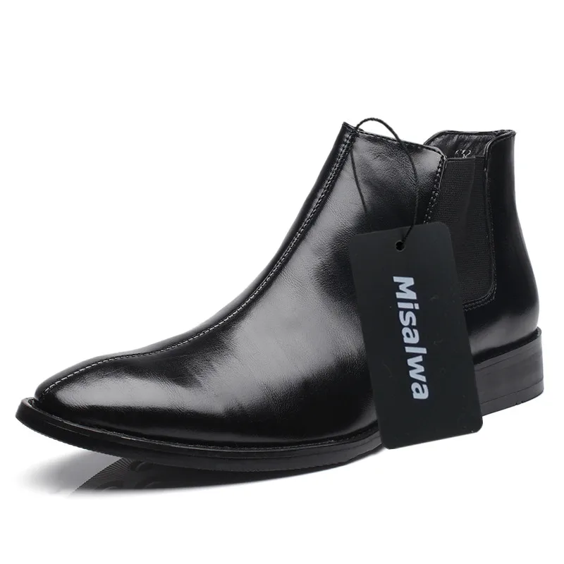 Misalwa Spring Winter Fur Men's Chelsea Boots Leather Casual Shoes Male British Style Slip-on Wedding Dress Short Boot For Man Misalwa Spring Winter Fur Men's Chelsea Boots Leather Casual Shoes Male British Style Slip-on Wedding Dress Short Boot For Man
