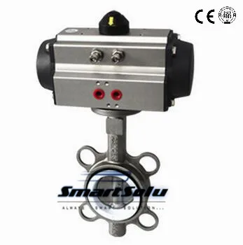 DN80 " вафельное соединение PTFE уплотнение из нержавеющей стали Диск Пневматический воздушный контроль приводной Клапан-Бабочка