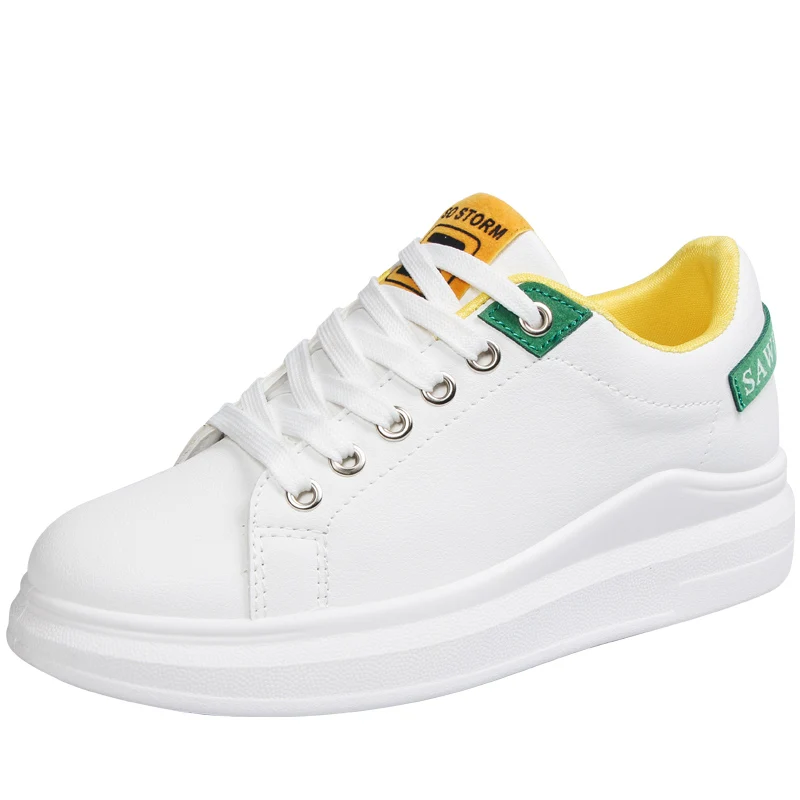 

new brand Designer Women platform Casual Shoes white Vulcanize sneakers pu soft leather woman lady fashion wedge zapatos