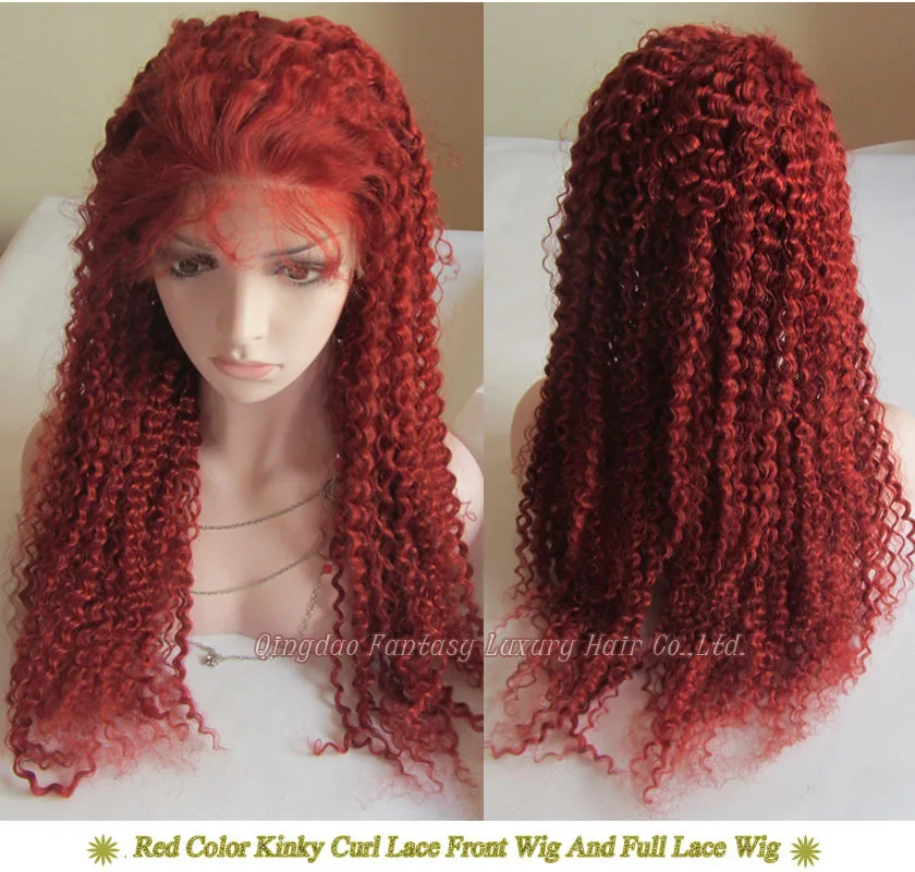 Free Shipping! 22 inch Red Color Kinky Curly Indian Human Hair Front