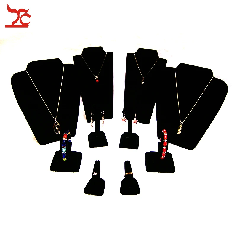 Black velvet Jewelry Display Box Earring Stand Ring Finger Small Kit  Show Case Foldable Wooden Easel Pendant Stand Rack Kit