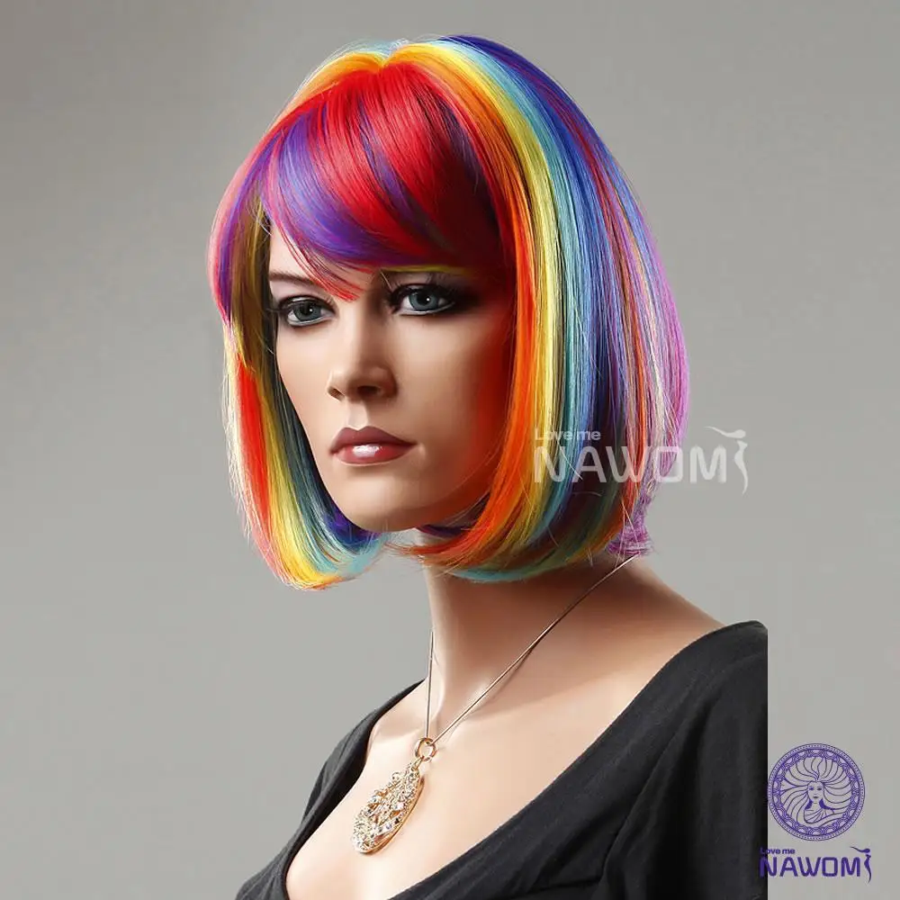 Nawom Brand Women Fashion Sex Girl Colorful Cosplay Rainbow Wigs Hair