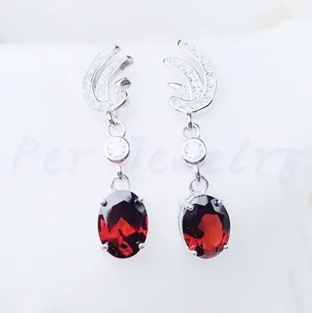 

Drop earring Natural real garnet Free shipping 925 sterling silver Fine jewelry 1.4ct*2pcs gemstone Fine jewelry #H95904