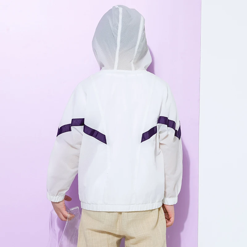 Pioneer Kids/летнее пальто с капюшоном для мальчиков; тонкая верхняя одежда в фиолетовую полоску в стиле пэчворк; Солнцезащитная Детская куртка для подростков; BJK910022