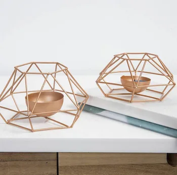 

Creative Modern Contracted Geometry Wrought Iron Art Golden Color Candle Table Household Decorations Romantic Candlelight Props
